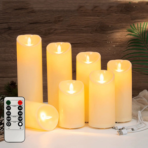 Lot de 5 bougies sans flamme à télécommande, rechargeables, à piles, à <span class=keywords><strong>longue</strong></span> durée de vie, en cire véritable, LED, USB, en forme de pilier - Product Image 3