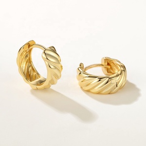 Nagosa เครื่องประดับวินเทจ18K ทอง Vermeil 925เงิน charbold huggie ต่างหูห่วง - Product Image 1