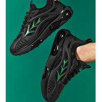 Baskets de sport pour hommes toutes saisons, couleur noire unie, à évacuation rapide de la transpiration, avec logo latéral réfléchissant géométrique à trois angles et coussin d'air