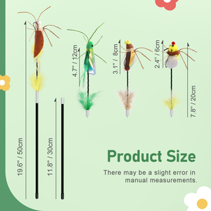 Set di ricariche per bacchette teaser per gatti con insetti realistici, ali iridescenti e piume naturali, durevoli, per prolungare la durata della bacchetta a spirale - Product Image 5