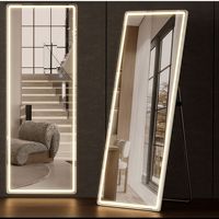 Grand miroir LED pleine longueur avec éclairage, miroir mural rectangulaire à intensité variable, miroir sur pied pour chambre à coucher, hôtel, dressing