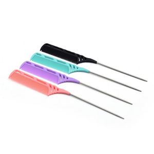 Brosse de nettoyage à dents fines en plastique multicolore avec peigne à sectionnement à extrémité métallique pointue pour le coiffage en salon - Product Image 1