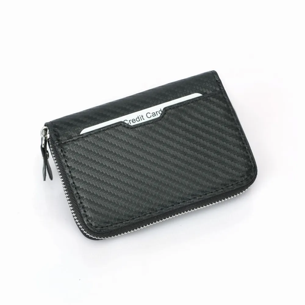 Wholesale Carbon Fiber Business Card Holder Microfiber Short Bank Credit Card Case Holder Card Casual Wallets With Zipper
