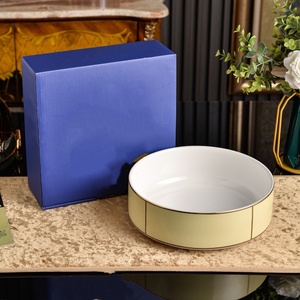 Tazón de Porcelana para Servir, Plato Decorativo para la Cena, Plato Redondo con Borde Dorado para la Cena en Casa y Decoración de la Mesa - Product Image 3