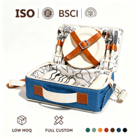 Panier de pique-nique en toile avec ensemble de vaisselle complet et bandoulière réglable pour le camping et la randonnée