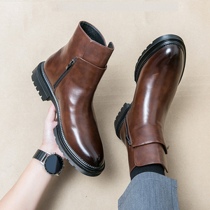 Sepatu <span class=keywords><strong>Boots</strong></span> Chelsea Kulit Sintetis Pria Grosir, Ritsleting Samping, Ujung Bulat, Anti Selip, Hak Rendah, Kasual Bisnis - Product Image 2