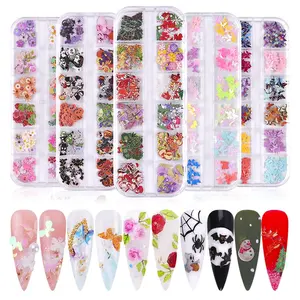 Wood pulp butterfly Designs Nail Decoration 3D Halloween Christmas Style Sequins Supplies Nail Art Decals set