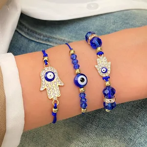 3PCS/Set Butterfly Hand Flower Crystal Evil Eye Bracelet Lucky Hand of Rope Chain Couple Bracelet&Bangles Friendship Jewelry