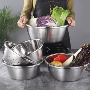 ชุดชามผสมสแตนเลส 304 จำนวน 4 ชิ้น พร้อมกระชอนสำหรับเตรียมอาหารในครัว - Product Image 1