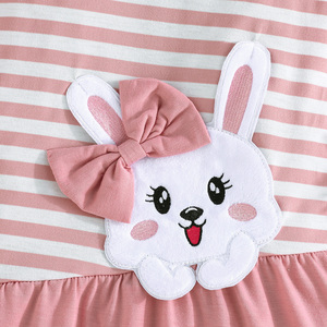 ชุดเดรสเด็กผู้หญิงลำลองน่ารักพิมพ์ลายกระต่ายน่ารักคอกลมแขนสั้นจับจีบพร้อมโบว์สำหรับเด็กอายุ 3-7 ปีฤดูร้อนทรงเอ-ไลน์ - Product Image 5