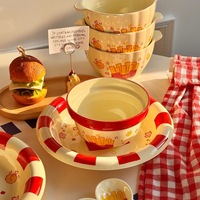 Bol en céramique en forme de frites, design 2025, pour hôtels, vaisselle haut de gamme pour une personne ; Assiette mignonne à motif de dessin animé, compatible micro-ondes