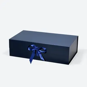 50*34 * 14.5厘米定制深蓝色库存磁性闭合纸板XL礼品盒带丝带