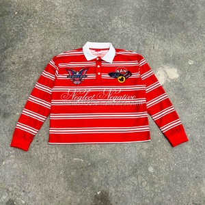 Camiseta de Manga Larga Roja Vintage Extra Grande de Algodón Térmico Grueso para Hombre, Camiseta de Rugby Personalizada con Rayas, Camiseta de Manga Larga Tipo Polo - Product Image 1