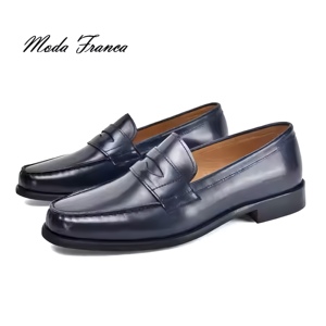 Mocassini <span class=keywords><strong>da</strong></span> <span class=keywords><strong>Uomo</strong></span> in Vera Pelle Blu, Scarpe Eleganti Formali Slip-On Comode per Ufficio e Business Casual - Product Image 1