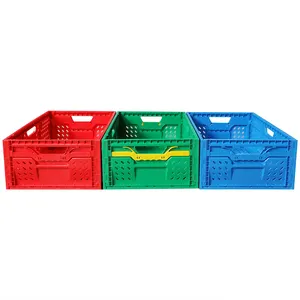 Not Easily Worn Out Folding Agriculture Stacking Turnover Plastic Collapsible Storage Basket Vegetable Vented Foldable Crate