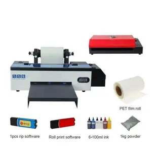 Impresora de rollo DTF, tamaño A3, R1390, con máquina de horno, tamaño A3, película de rollo con tinta DTF de 600ml, 1kg de polvo