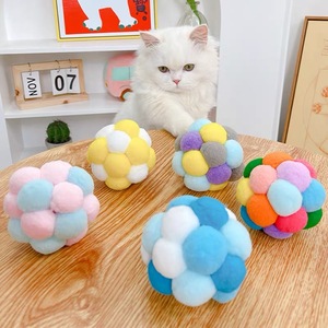 Silent Lightweight Elastic Bouncy <strong>Cat</strong> Toys Vibrant Interactive Fleece Bell Small Soft Balls Handmade Rainbow <strong>Seven</strong> Tones Indoor - Product Image 1