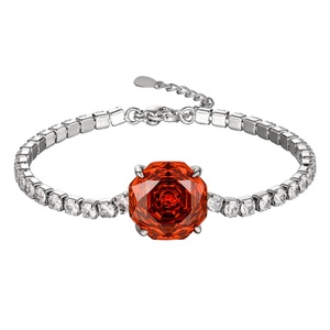 Vintage Jewelry Eco-friendly Copper Women 14MM Rose Cut Imitation <b>Red</b> Gemstone Adjustable Chain Link <b>Bracelet</b> for Women - Product Image 1
