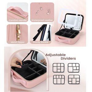 Borsa per il Trucco Portatile con Specchi Illuminati, Organizer <span class=keywords><strong>da</strong></span> Viaggio per Cosmetici con Specchio a 3 Luci Colorate, Divisori e <span class=keywords><strong>Porta</strong></span> Pennelli - Product Image 3