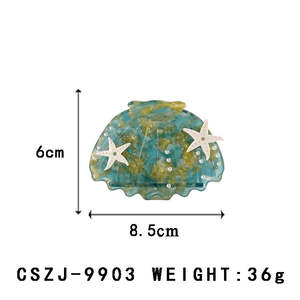 Pinzas para el pelo con garra de animales personalizadas, 8,5 cm, Concha amarilla grabada, acetato, tema del océano, accesorios para el cabello femenino - Product Image 6