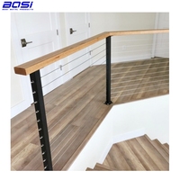Rampe d'escalier moderne en acier inoxydable BOSI 304, montée au sol, avec câble métallique de 5 mm de diamètre, résistant à la rouille, balustrade de piscine en verre