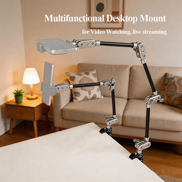Aluminum Alloy Flexible Adjustable Desktop Mount Arm Stand for Live Streaming Overhead Shooting Phone Tablet Support