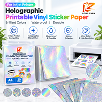 Kertas Stiker Holografik Emas A4 PET Tahan Air, Dapat Dicetak Inkjet, Perekat Sendiri, Dengan Lapisan Plastik untuk Printer Inkjet