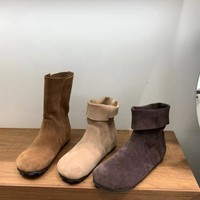 Bottines en daim pliables pour femmes, à bout rond, talon plat, à enfiler