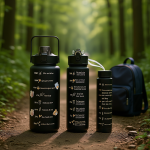 Lot de 3 Bouteilles d'Eau Motivationnelles Myrva en Plastique PC avec Couvercle à Paille – Idéales pour la Randonnée, la Rentrée Scolaire, Unisexe, Design Adorable - Product Image 2