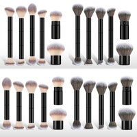 Nouvel ensemble de 6 pinceaux de maquillage pour le visage à double embout avec manche métallique, pour fond de teint, poudre, blush et contour