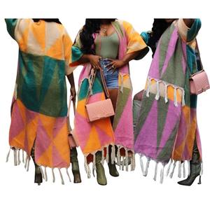 Giacca Casual da <span class=keywords><strong>Donna</strong></span> con Maniche a Tre Quarti, Patchwork a Blocchi di Colore e Frange, Moda Sehe - Product Image 2