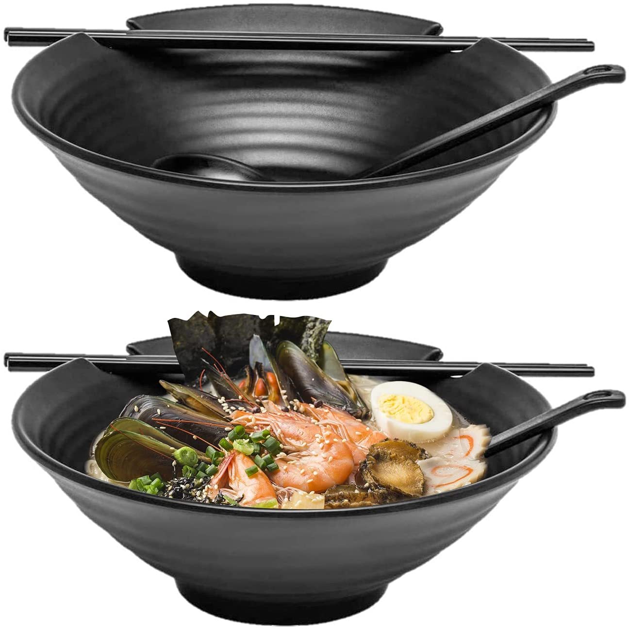 Set of 2 Melamine Bowl with 2 Chopsticks set, Saucers set and Spoon Set, Japanese Style Noodles Bowl