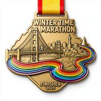Médaille de marathon en laiton antique gravée sur mesure avec logo de carte, commande en gros, médaille de ville personnalisée pour les sportifs, médaille de finisseur 2D/3D