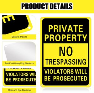 Tùy chỉnh không có dấu hiệu xâm phạm-Cảnh báo tài sản tư nhân bằng nhôm với người vi phạm sẽ bị truy tố-Thời tiết trong nhà/ngoài trời - Product Image 4