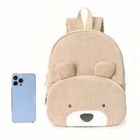 Sac à Dos Unisexe en Velours Côtelé, Motif Ourson Mignon, pour l'École des Enfants, avec Imprimés Animaux, Style Fille pour Tout-Petit