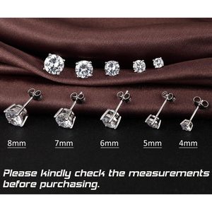Boucles d'oreilles clous en argent sterling 925, zircone cubique 5A+ taille ronde, sertissage griffe, tendance, pour femme/unisexe, usage quotidien - Product Image 6