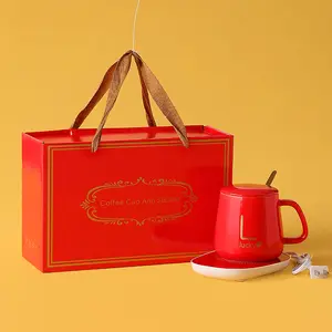 Coussin chauffant intelligent Contrôle de la température Tasse à café chauffante en céramique à 55 degrés Ensemble cadeau chauffe-tasse à chargement électrique