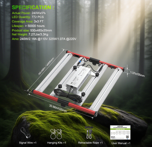 240W 全光谱 IP65 可折叠可调光 LED 植物生长灯，CRI90，适用于 LM281B 植物生长灯，蓝色红色开花铝灯 - Product Image 3