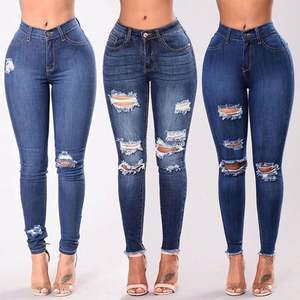 0387 Leggings Jeans taglie forti pantaloni Jeans Jeans strappati strappati elasticizzati - Product Image 1
