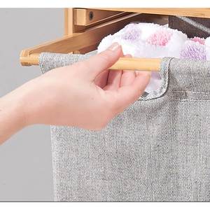 <span class=keywords><strong>Panier</strong></span> à linge en bambou avec deux compartiments, <span class=keywords><strong>panier</strong></span> à linge à deux sections avec sacs coulissants amovibles, étagère, <span class=keywords><strong>panier</strong></span> à linge en bois - Product Image 4