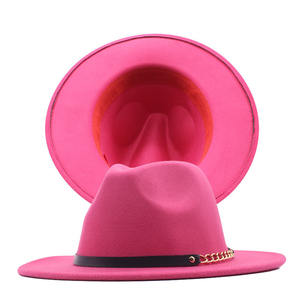<span class=keywords><strong>Sombrero</strong></span> Fedora de Fieltro Rosa Intenso para <span class=keywords><strong>Mujer</strong></span>, Estilo Chic, Ala Ancha, Estilo <span class=keywords><strong>Borsalino</strong></span>, Panamá, Trilby, Jazz, con Cadena y Banda de Cuero - Product Image 1