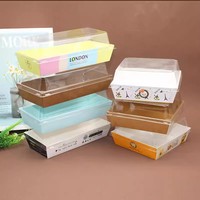 Boîte de boulangerie en plastique et papier avec couvercle transparent pour sandwichs, mochi, pâtisseries, gâteaux, desserts, plats à emporter, aliments cuits, emballages de vente au détail