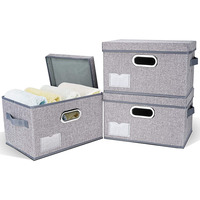 Boîtes de rangement pliables en tissu de lin avec couvercles, conteneurs organisateur de placard pliables avec couvercle pour la maison, la chambre et le bureau