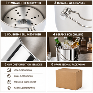 Seau à glace droit HC en gros 1L-2L poli avec poignée à bascule en fil métallique, refroidisseur à champagne et vin en acier inoxydable OEM 5 pièces pour bar et commerce de détail - Product Image 2