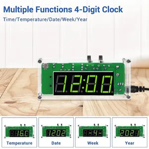 Multifunction 4-Digit Digital <b>DIY</b> Clock <b>Kits</b> with Acrylic Shell, <b>DIY</b> Alarm Clock Soldering Practice <b>Kit</b> for Learning Electronics - Product Image 1