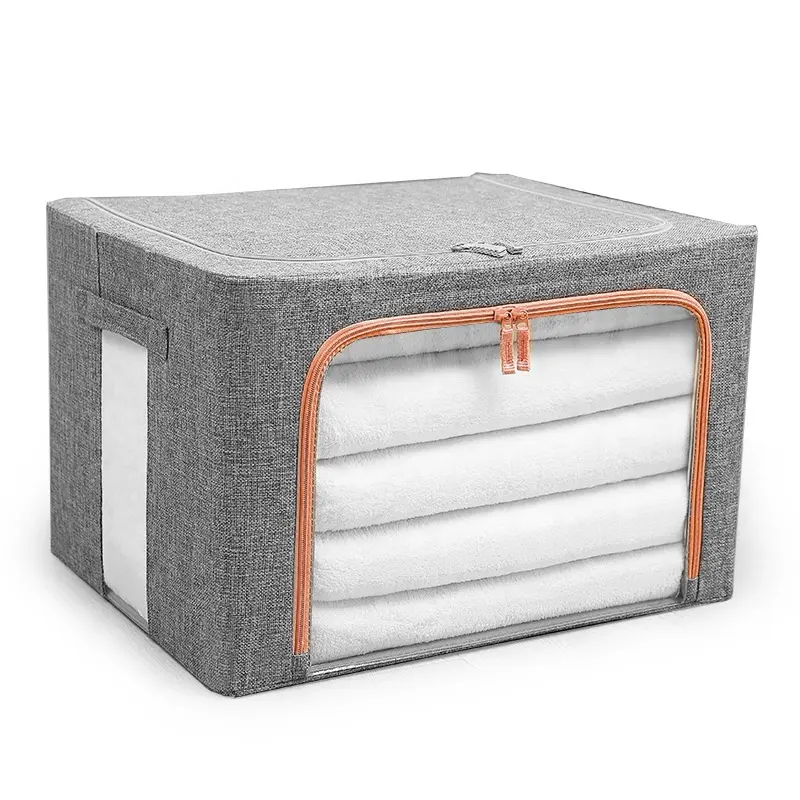 Linen Fabric Storage Box Bins Clothes Underwear Foldable Organizer Household Laundry Visible Toy Storage Cabinet Metal Frame