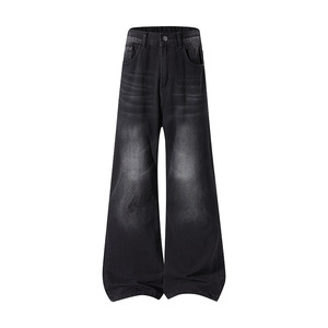 Pantalones Vaqueros Anchos de Mezclilla Tejida para Hombre, Unisex, de Cintura Media, Lavado Medio, Corte Bootcut, Juveniles, Modernos, Casuales, Resistentes al Viento, Producción Personalizada - Product Image 3