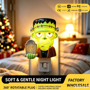 Wholesale Halloween <b>Bedroom</b> Middle <b>LED</b> Night <b>Light</b> Frankenstein RIP Tombstone 3D Fancy Decorative Lighting Plug-in Factory - Product Image 1