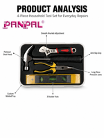 Kit d'outils manuels 4-en-1 pour la maison, marteau à griffes, clé à molette réglable, pince à bec long, niveau à bulle, boîte en plastique, vente en gros, personnalisable