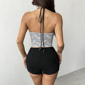En stock: Top corsé sexy vintage 2026 con bloques de color retro, cuello halter, tirantes, cordones frontales y cintura con varillas. - Product Image 5